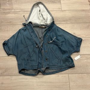 Denim and grey jacket with hood